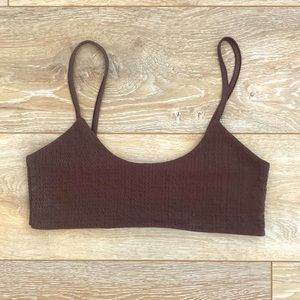 Brown crinkle fabric bikini top